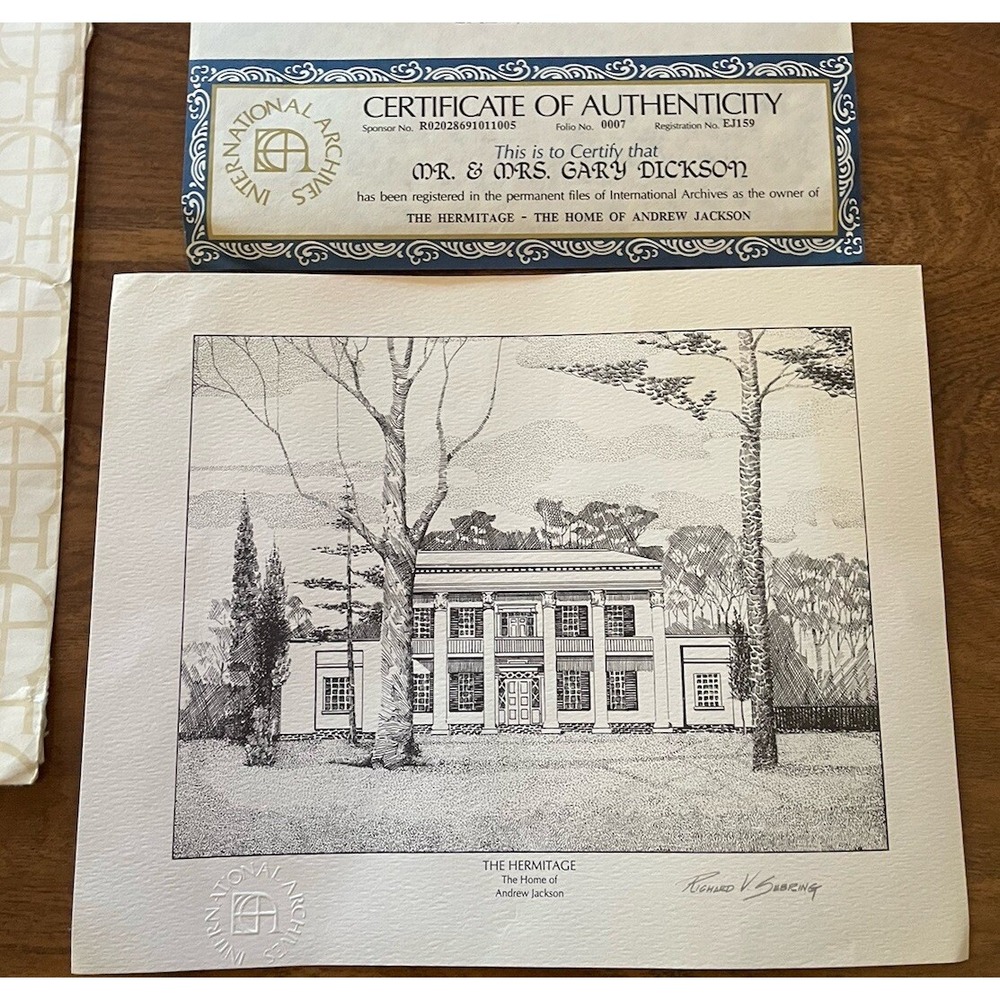 Print-"The Hermitage, Home of Andrew Jackson " by Sebring with COA Original seal